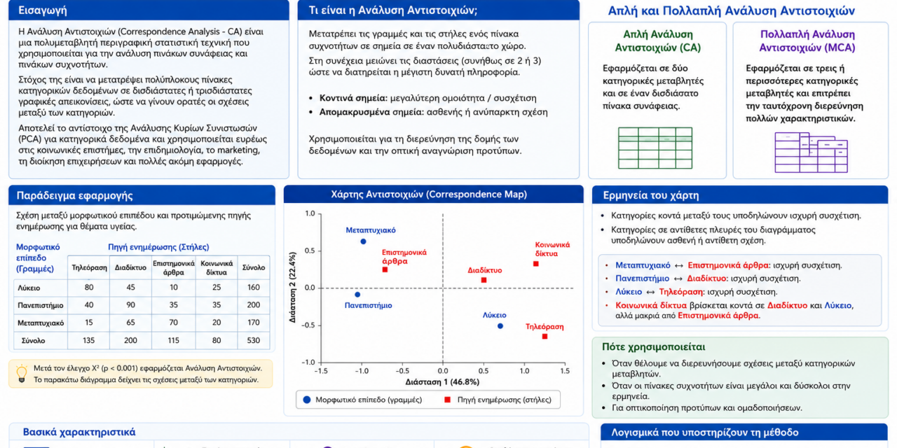 Ανάλυση Αντιστοιχιών (Correspondence Analysis): Οπτικοποίηση και διερεύνηση σχέσεων μεταξύ κατηγορικών δεδομένων