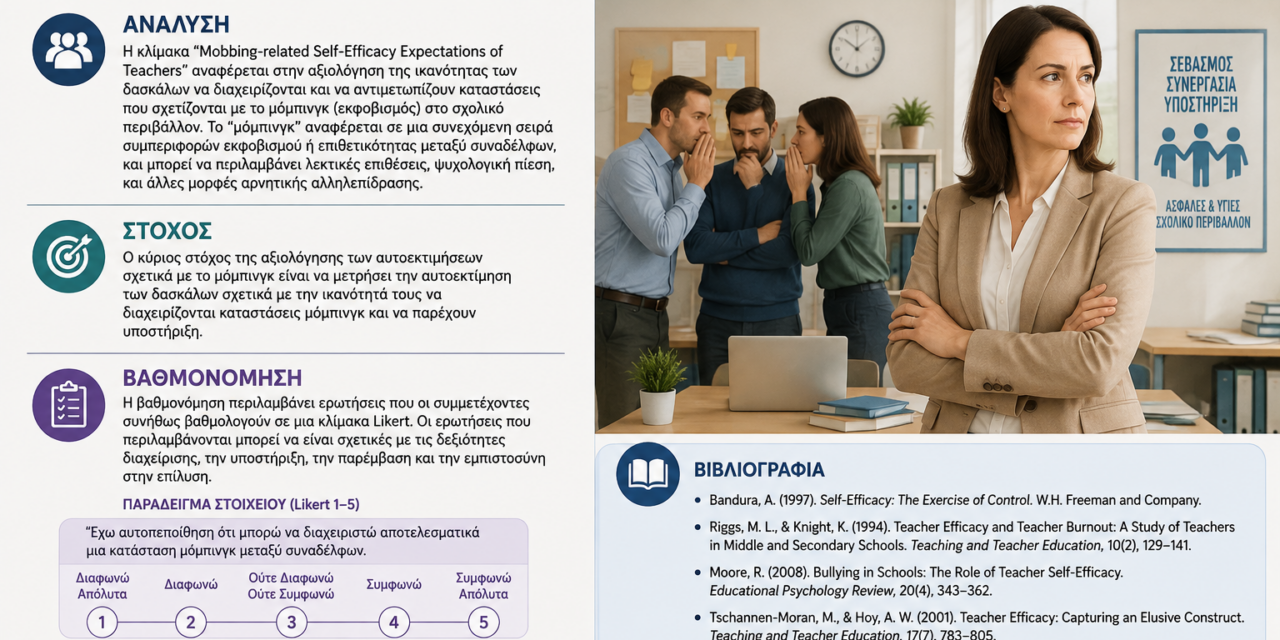 Αυτοεκτιμήσεις Σχετικά με την Αντιμετώπιση του Mobbing για Εκπαιδευτικούς [MOB-SWK]